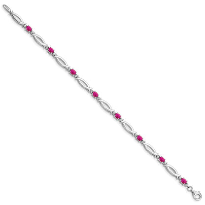 7 Inch Sterling Silver Rhodium-Plated Composite Ruby And Diamond Bracelet