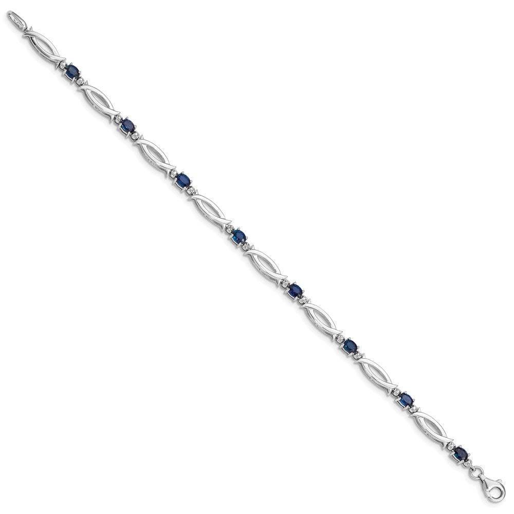 7 Inch Sterling Silver Rhodium-Plated Sapphire And Diamond Bracelet