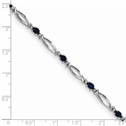 7 Inch Sterling Silver Rhodium-Plated Sapphire And Diamond Bracelet