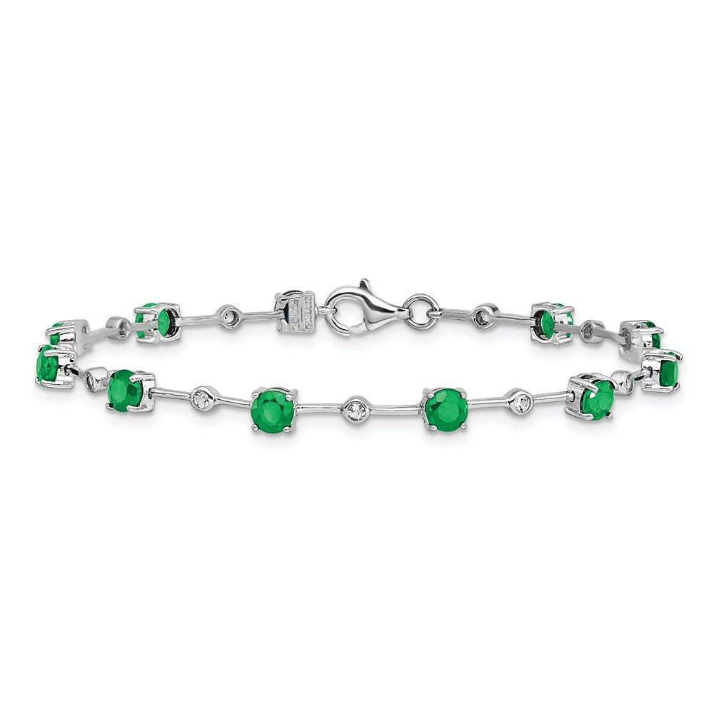 7 Inch Sterling Silver Rhodium-Plated Emerald And White Topaz Bracelet