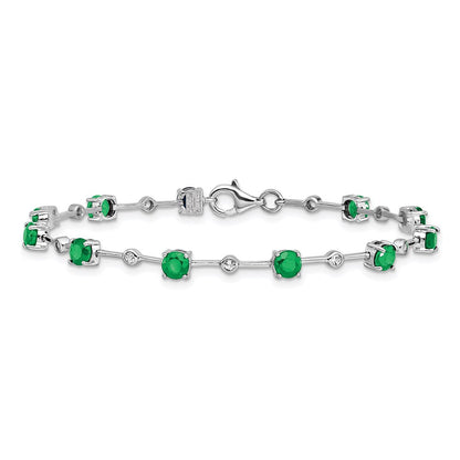 7 Inch Sterling Silver Rhodium-Plated Emerald And White Topaz Bracelet