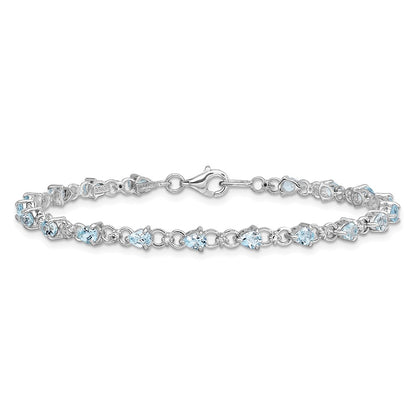 7 Inch Sterling Silver Rhodium-Plated Aquamarine And Diamond Bracelet