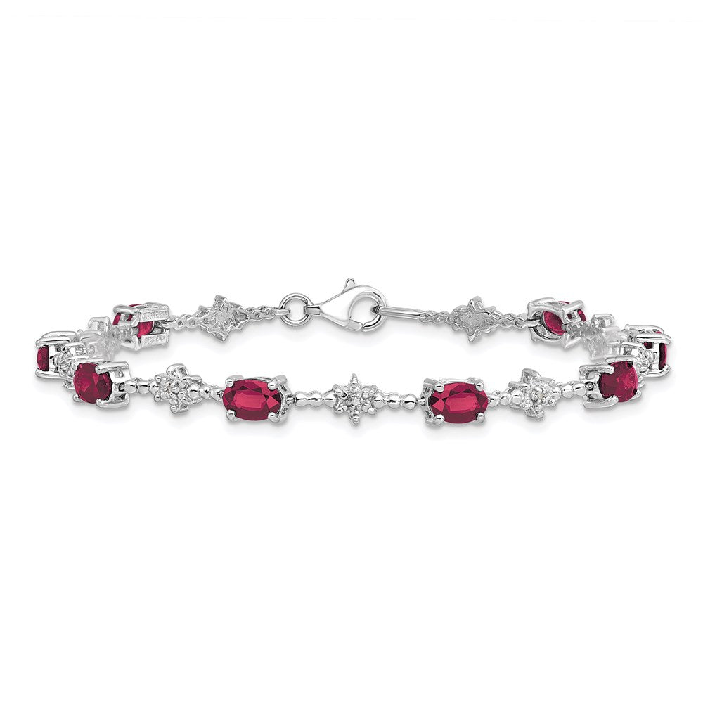 7 Inch Sterling Silver Rhodium-Plated Composite Ruby And Diamond Bracelet