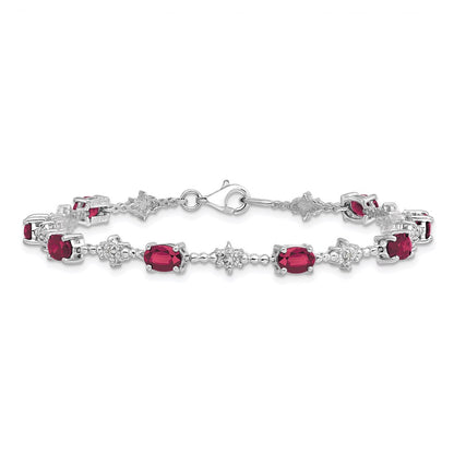 7 Inch Sterling Silver Rhodium-Plated Composite Ruby And Diamond Bracelet