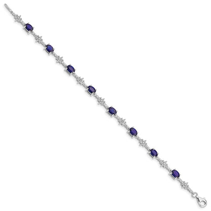 7 Inch Sterling Silver Rhodium-Plated Sapphire And Diamond Bracelet