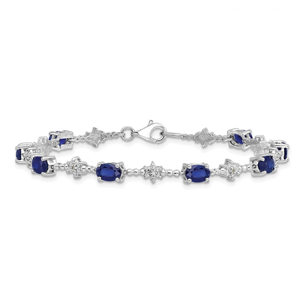 7 Inch Sterling Silver Rhodium-Plated Sapphire And Diamond Bracelet