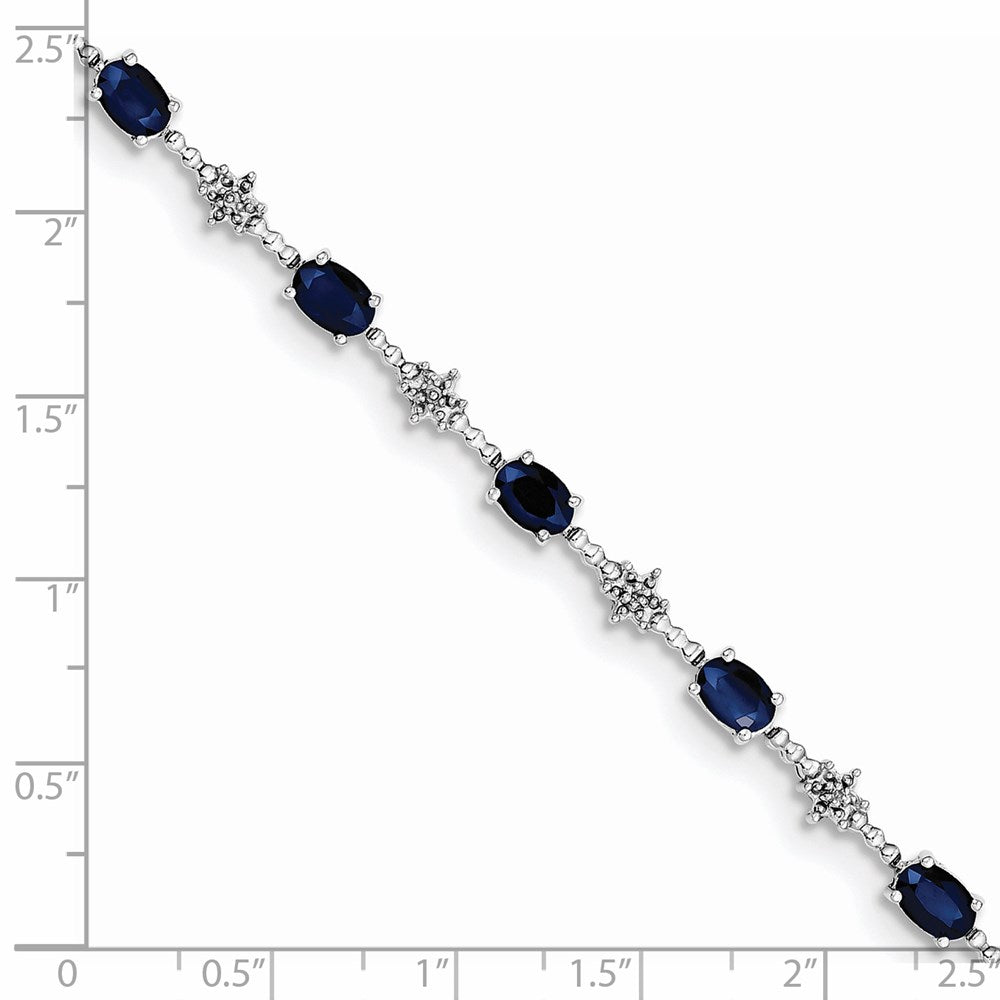 7 Inch Sterling Silver Rhodium-Plated Sapphire And Diamond Bracelet