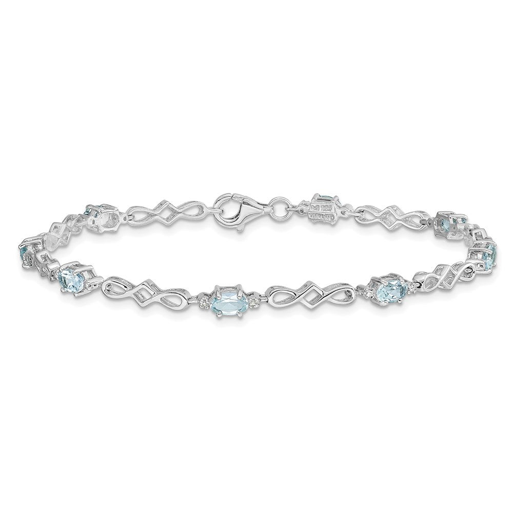 7 Inch Sterling Silver Rhodium-Plated Aquamarine And Diamond Bracelet
