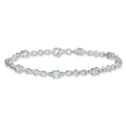 7 Inch Sterling Silver Rhodium-Plated Aquamarine And Diamond Bracelet