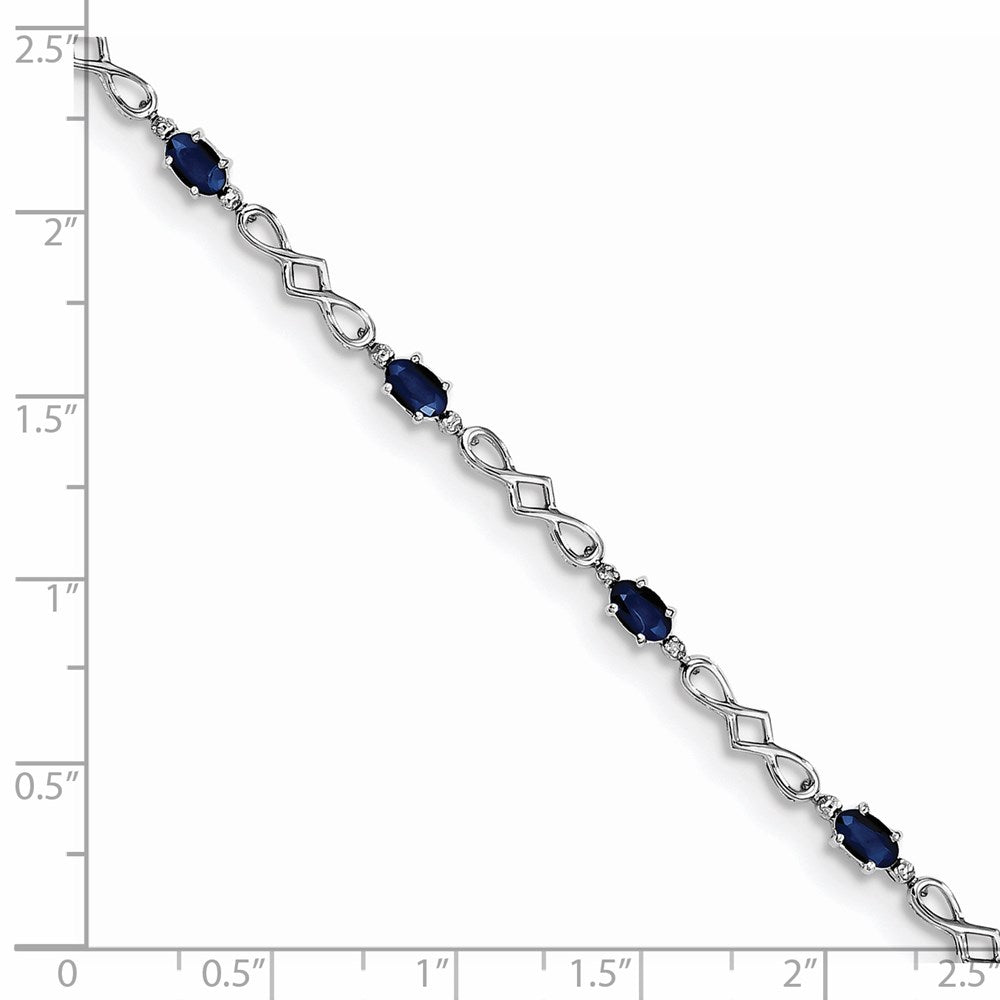 7 Inch Sterling Silver Rhodium-Plated Sapphire And Diamond Bracelet