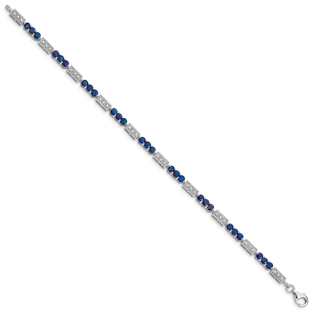 7 Inch Sterling Silver Rhodium-Plated Sapphire And Diamond Bracelet