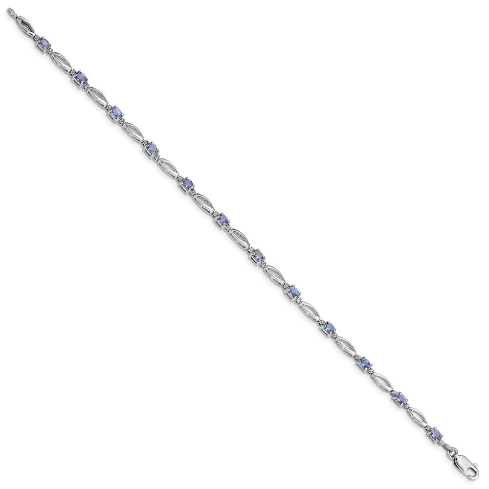 7.75 Inch Sterling Silver Rhodium Plated Diamond And Tanzanite Bracelet