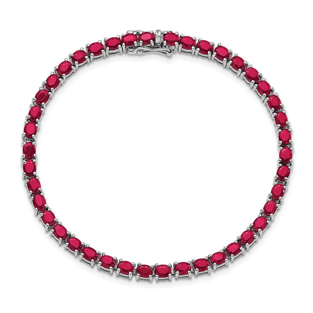 7.5 Inch Sterling Silver Rhodium-Plated Oval Ruby 7.5In Bracelet