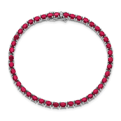 7.5 Inch Sterling Silver Rhodium-Plated Oval Ruby 7.5In Bracelet