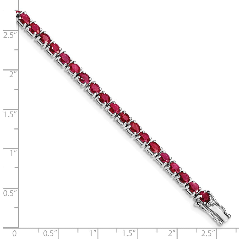 7.5 Inch Sterling Silver Rhodium-Plated Oval Ruby 7.5In Bracelet