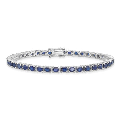 7.5 Inch Sterling Silver Rhodium-Plated Oval Blue Sapphire 7.5In Bracelet