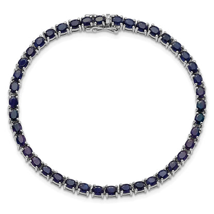 7.5 Inch Sterling Silver Rhodium-Plated Oval Blue Sapphire 7.5In Bracelet