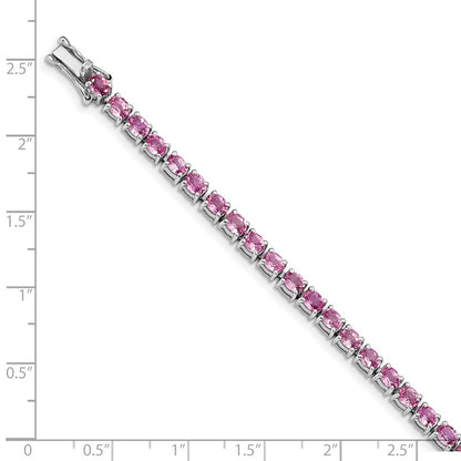 7.5 Inch Sterling Silver Rhodium-Plated Oval Pink Sapphire 7.5In Bracelet