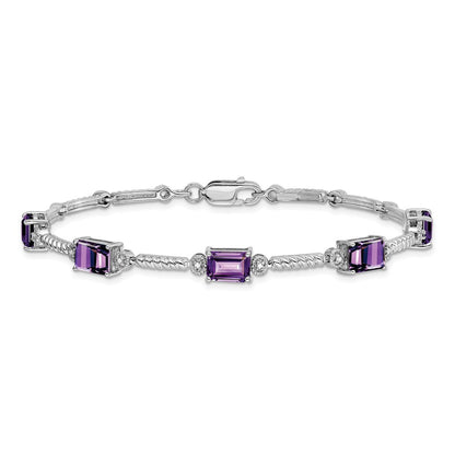 Sterling Silver Rhodium-Plated Amethyst & Diamond Tennis Bracelet