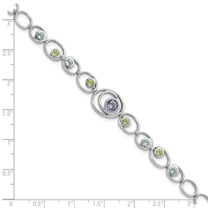 Sterling Silver Rhodium-Plated W/Peridot, Blue Topaz &Amethyst Bracelet