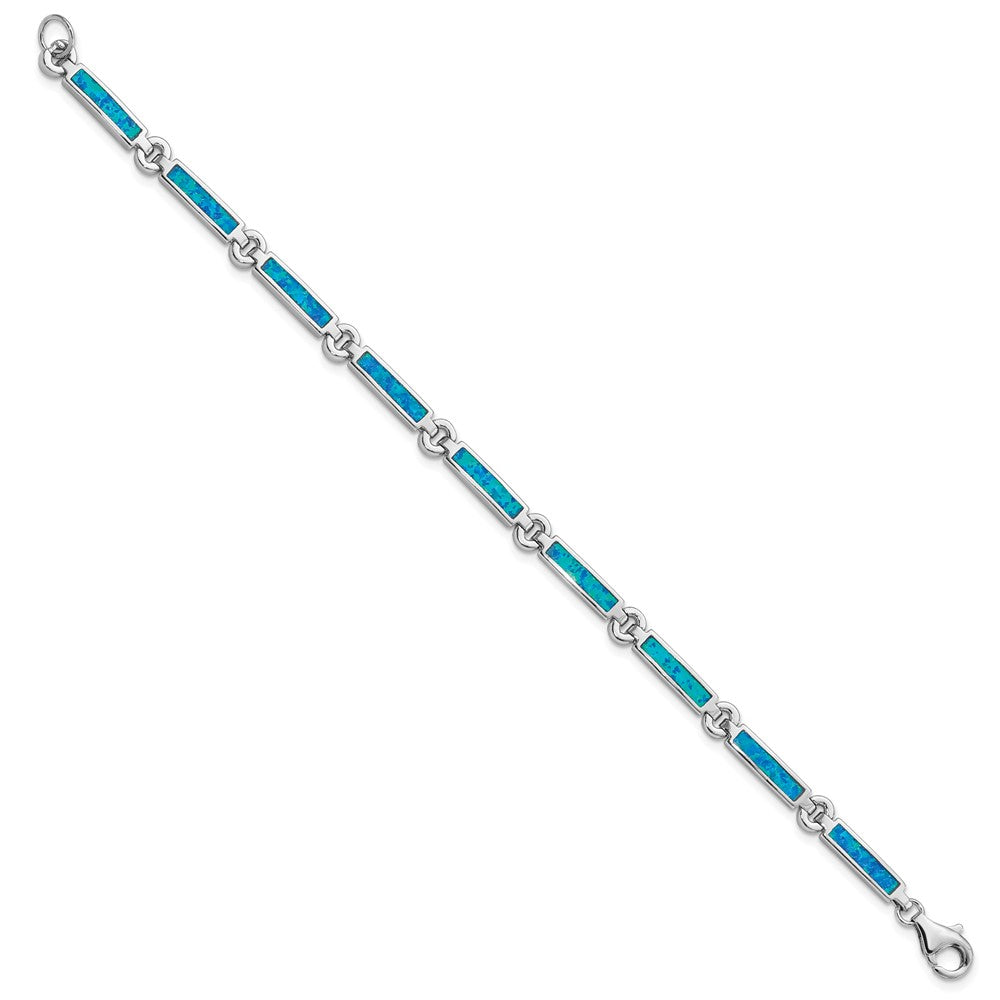7.25 Inch Sterling Silver Rhodium-Plated Lab Created Opal Bars 7 Bracelet