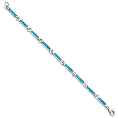 7.25 Inch Sterling Silver Rhodium-Plated Lab Created Opal Bars 7 Bracelet