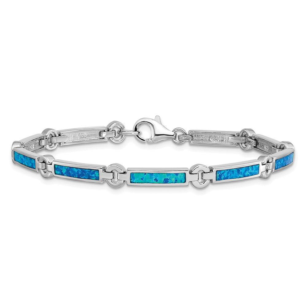 7.25 Inch Sterling Silver Rhodium-Plated Lab Created Opal Bars 7 Bracelet