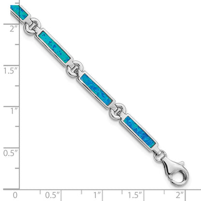 7.25 Inch Sterling Silver Rhodium-Plated Lab Created Opal Bars 7 Bracelet