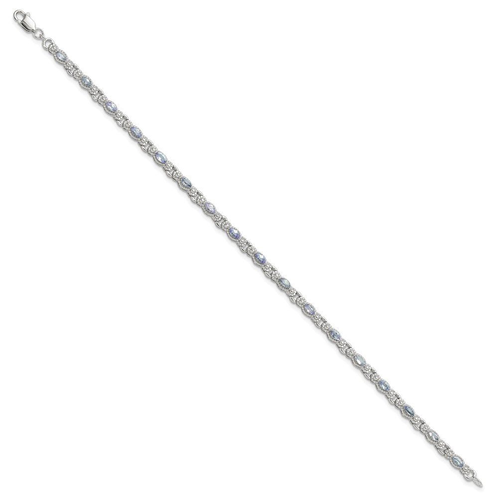 Sterling Silver Rhodium-Plated Polished Tanzanite 7.5 Inch Bracelet