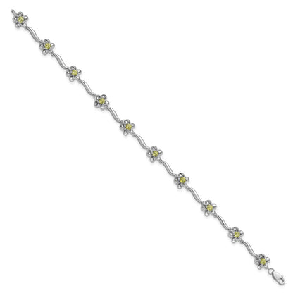7.5 Inch Sterling Silver Rhodium-Plated Floral Peridot Bracelet