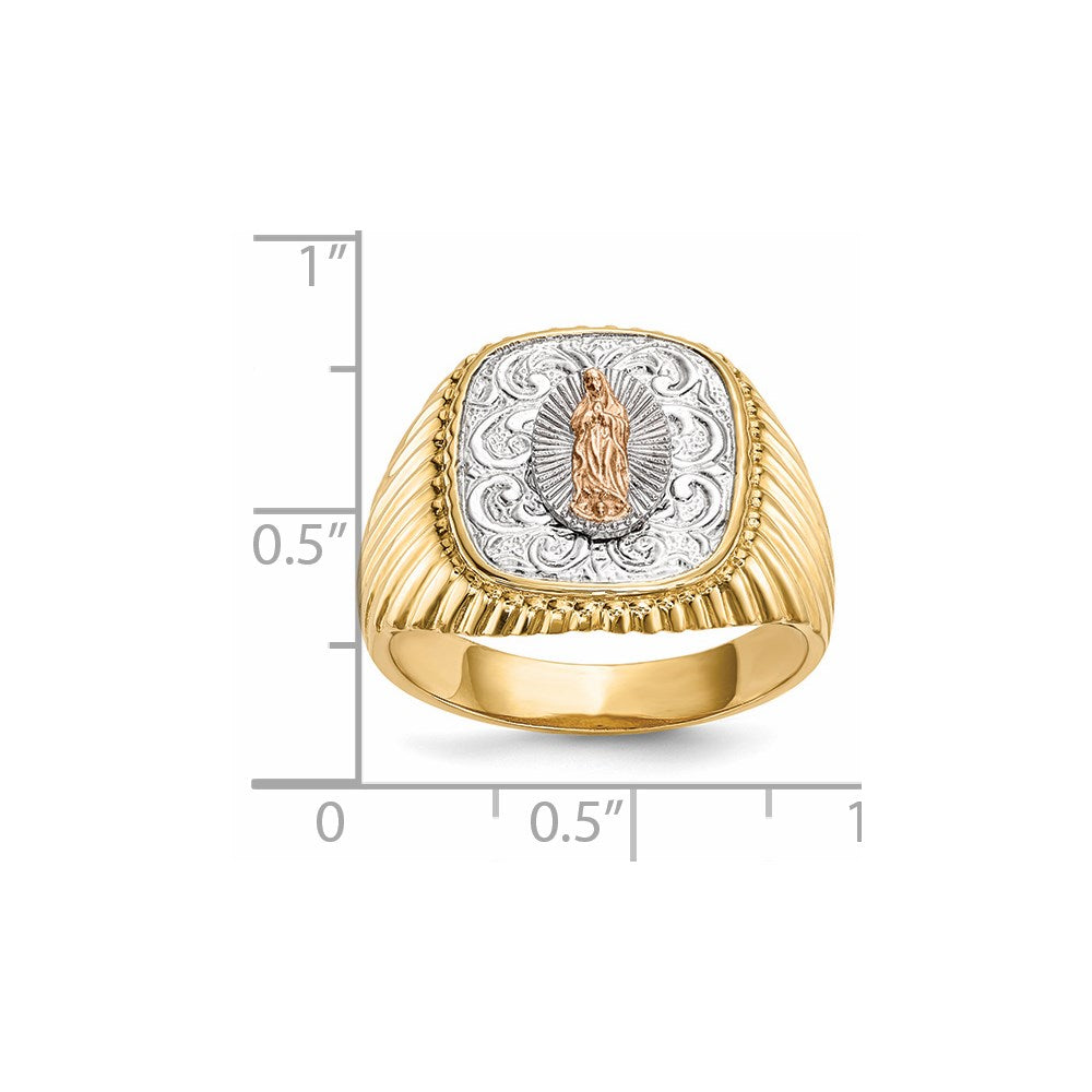14k Two-tone Gold w/White Rhodium Our Lady of Guadalupe Men's Ring