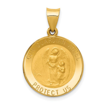 14K Yellow Gold Guardian Angel Medal Hollow Pendant