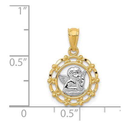 14K Yellow & Rhodium W/Rhodium Framed Cherub Pendant