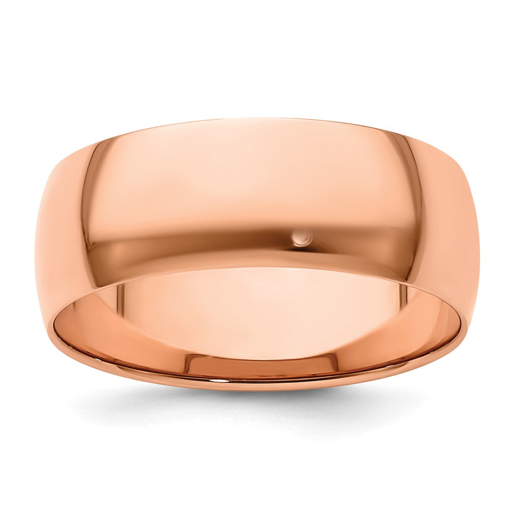 14k Rose Gold 8mm Lightweight Half Round Wedding Band Ring