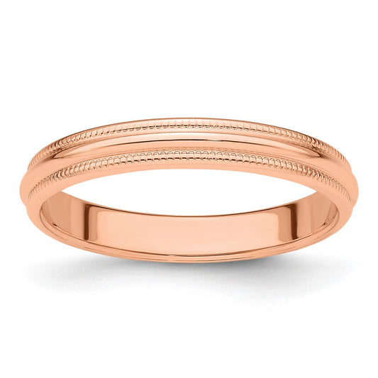 18k Rose Gold 3mm Milgrain Half-Round Wedding Band Ring