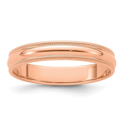 14k Rose Gold 4mm Milgrain Half-Round Wedding Band Ring