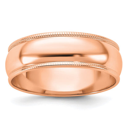 14k Rose Gold 6mm Milgrain Half-Round Wedding Band Ring