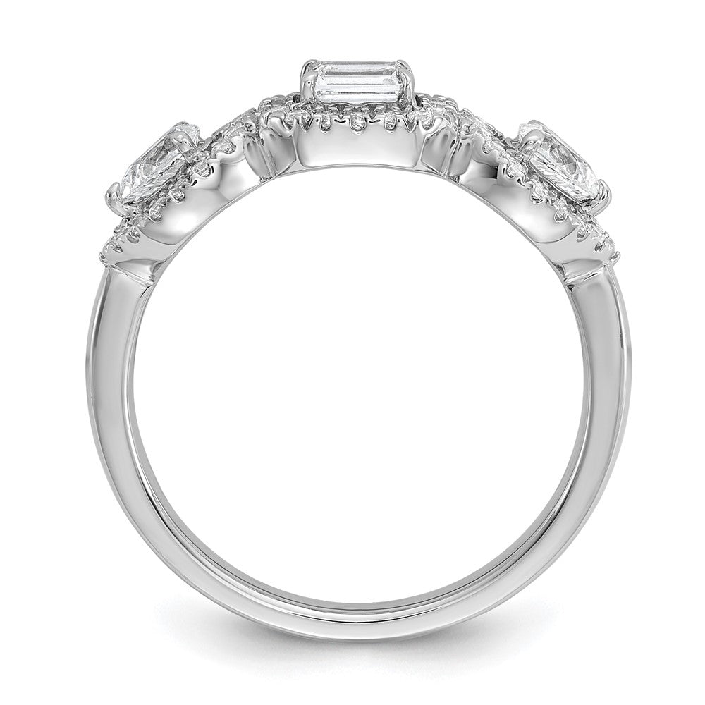 14K White Gold 5/8 Carat Lab Grown Diamond Vs/Si+ G+ Three Stone Emerald And Pear Complete Engagement Ring (Size 7 Only)