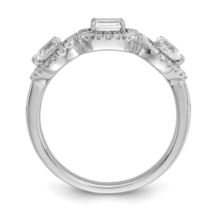 14K White Gold 5/8 Carat Lab Grown Diamond Vs/Si+ G+ Three Stone Emerald And Pear Complete Engagement Ring (Size 7 Only)