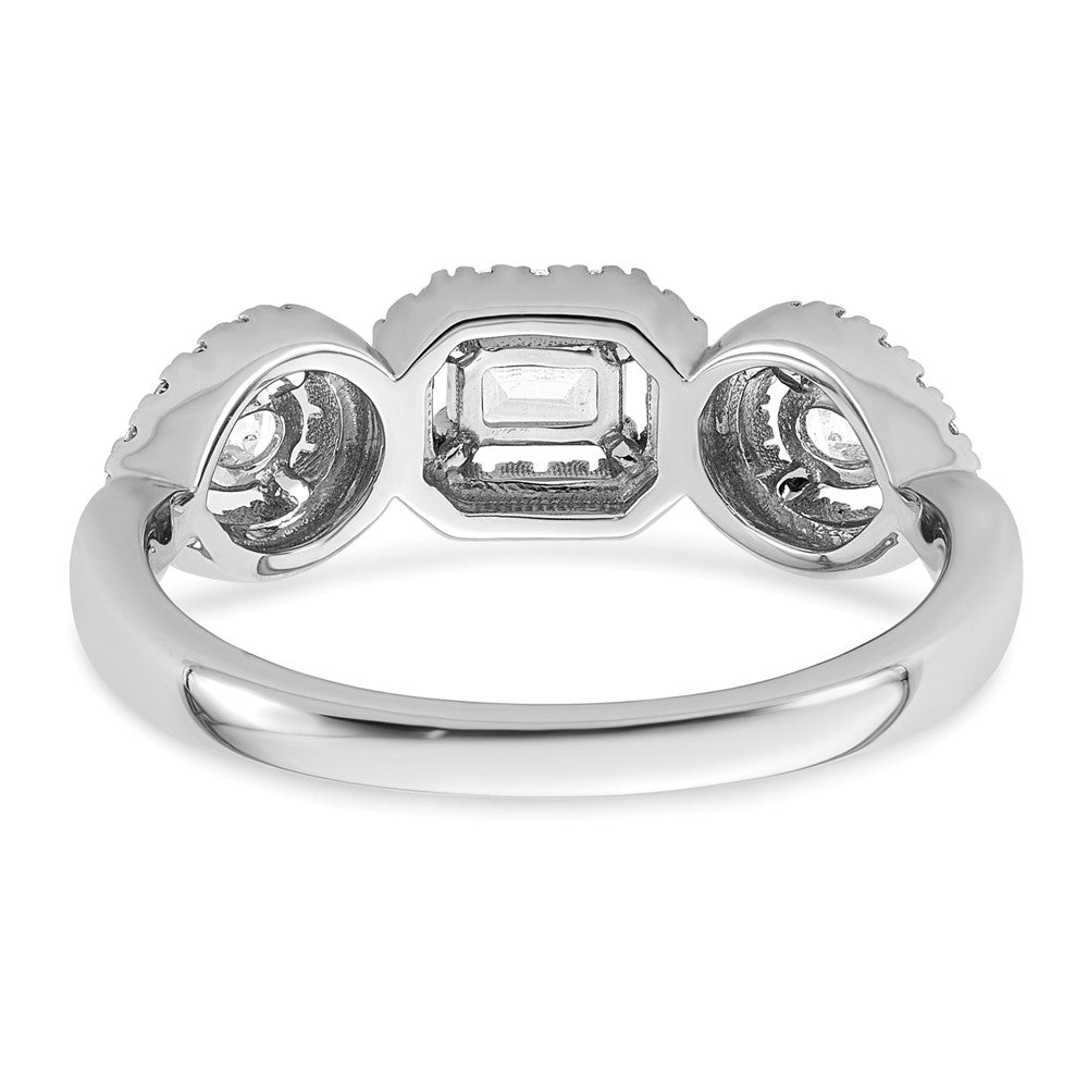 14K White Gold 5/8 Carat Lab Grown Diamond Vs/Si+ G+ Three Stone Emerald And Pear Complete Engagement Ring (Size 7 Only)