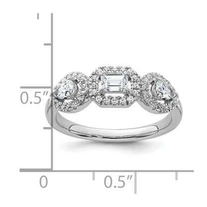 14K White Gold 5/8 Carat Lab Grown Diamond Vs/Si+ G+ Three Stone Emerald And Pear Complete Engagement Ring (Size 7 Only)