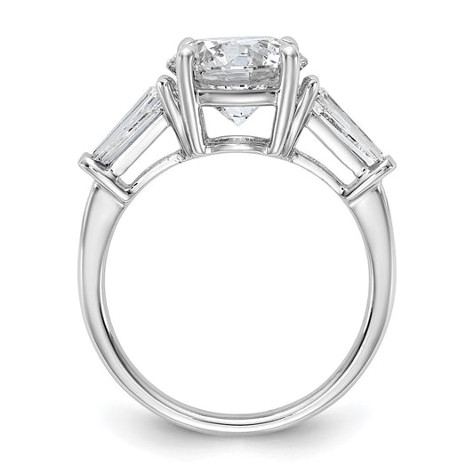 14K White Gold 3/4 carat Lab Grown Diamond VS+ F+ Tapered Baguette with 3 carat Round Center Semi Mount Three Stone Engagement Ring
