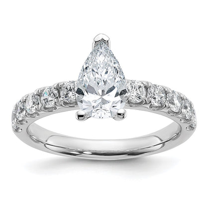 14K White Gold 1 3/4 Carat Certified Lab Grown Diamond Vs+ F+ Pear Complete Engagement Ring