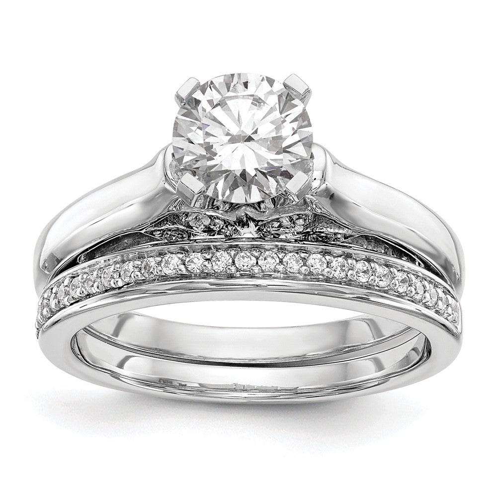 0.10ct. CZ Solid Real 14K White Gold Peg Set Solitaire Engagement Ring