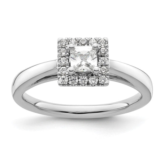 0.33ct. CZ Solid Real 14K White Gold Princess Halo Engagement Ring