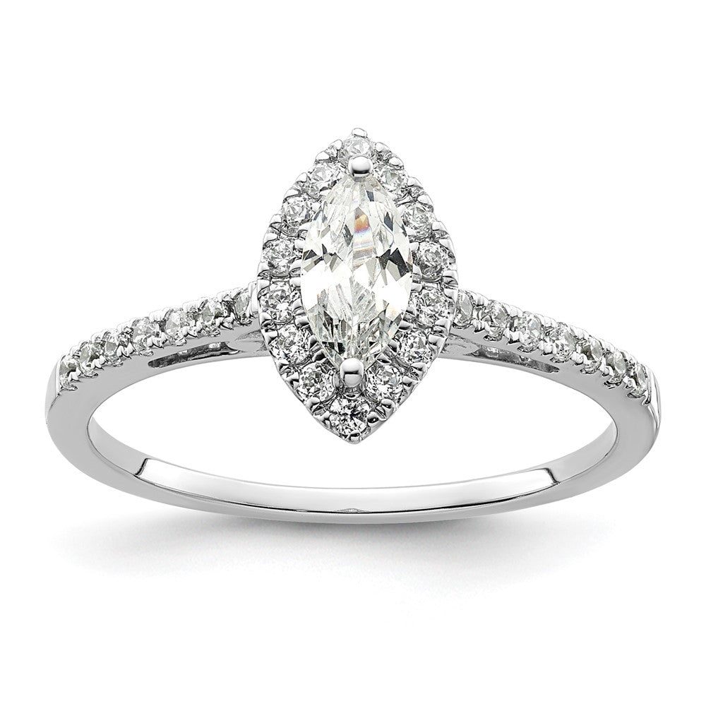 0.50ct. CZ Solid Real 14K White Gold Marquise Halo Engagement Ring