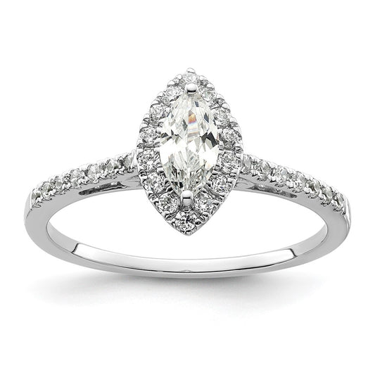 0.50ct. CZ Solid Real 14K White Gold Marquise Halo Engagement Ring