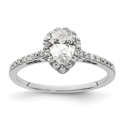 14K White Gold Halo (Holds 3/4 Carat (7X5mm) Pear Center) 1/4 Diamond Semi Mount Engagement Ring