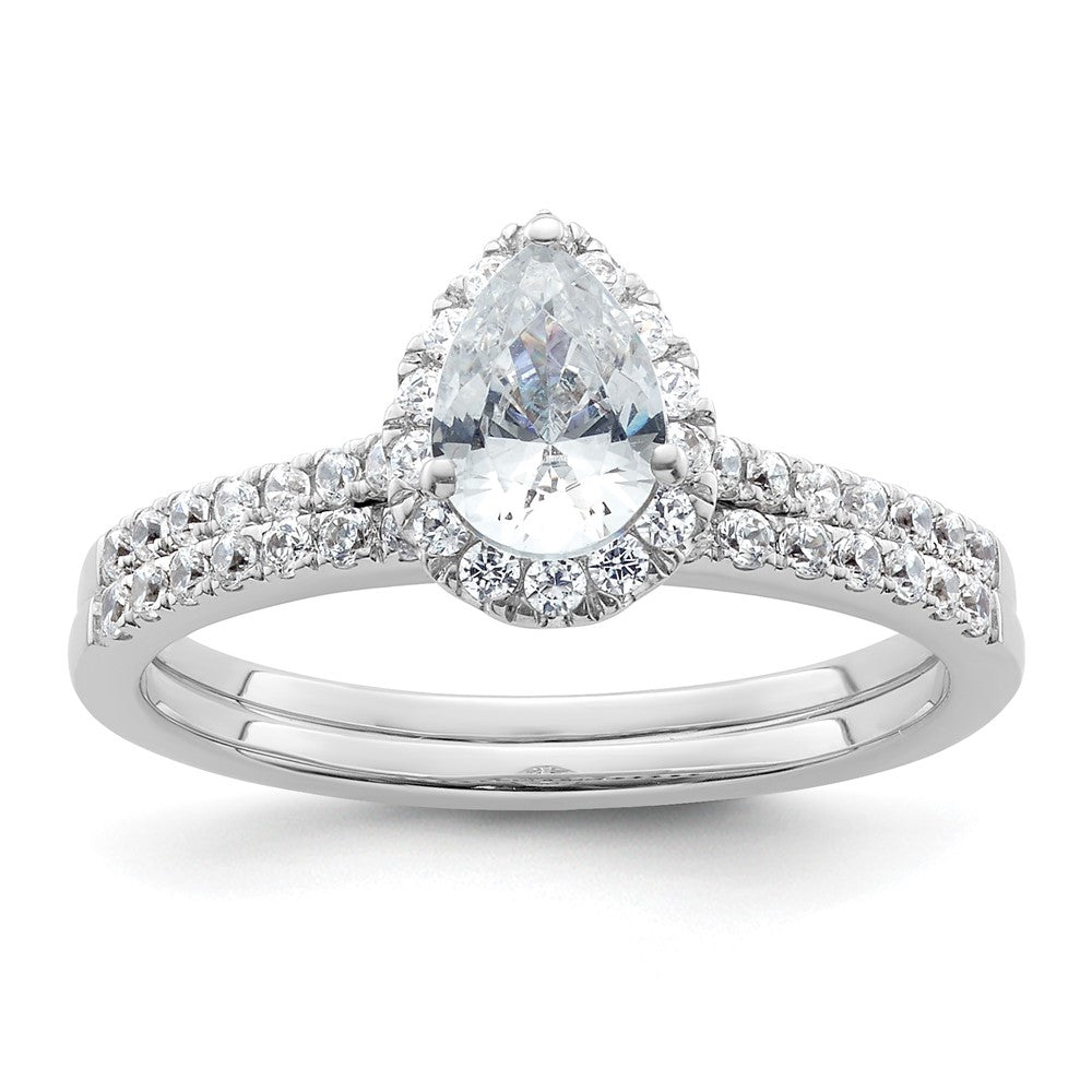 14K White Gold Halo (Holds 3/4 Carat (7X5mm) Pear Center) 1/4 Diamond Semi Mount Engagement Ring