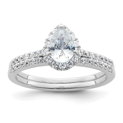 14K White Gold Halo (Holds 3/4 Carat (7X5mm) Pear Center) 1/4 Diamond Semi Mount Engagement Ring